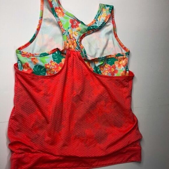Danskin NOW Athletic Workout Double 2-Layer Top Coral Green L (10-12) Tropical - Picture 6 of 9